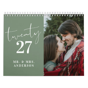 Script Calligrafie Nieuw Getrouwd Foto Sage Groen Kalender