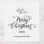 Script Calligrafie Prettig Kerstfeest Wijn Etiket (Enkel label)