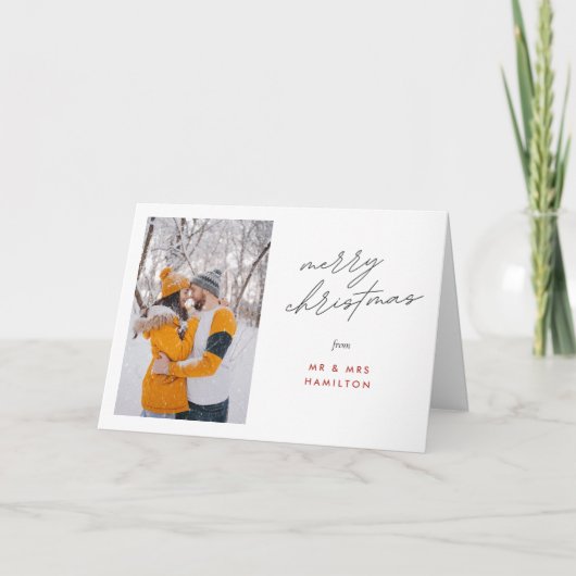 Script Calligrafie Prettig Kerstmis Foto Vakantie Kaart (Voorkant)