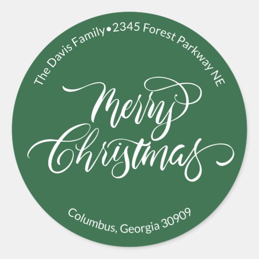 Script Calligrafie Prettig Kerstmis Retouradres Ronde Sticker (Voorkant)
