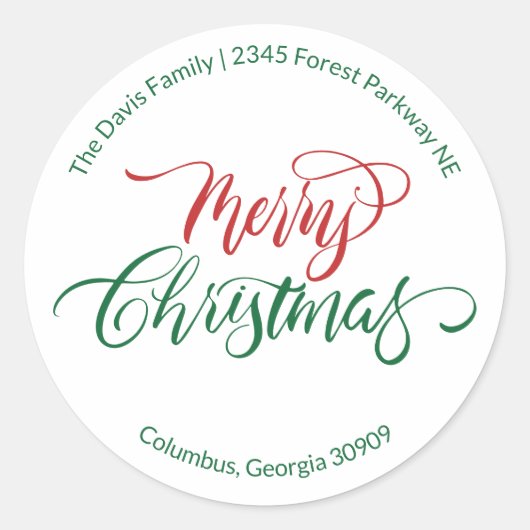 Script Calligrafie Zalig Kerst Retouradres Ronde Sticker (Voorkant)