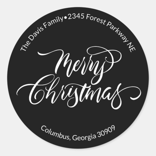 Script Calligrafie Zalig Kerst Terugadres Ronde Sticker (Voorkant)