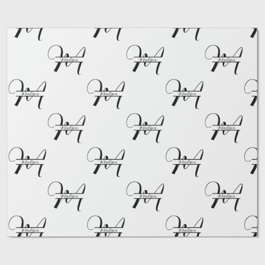 Script Calligrafie Zwart & Wit Monogrammed Naam Cadeaupapier (Vlak)