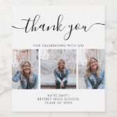 Script Calligraphy Afstuderen 3 Foto bedankt Wijn Etiket (Enkel label)