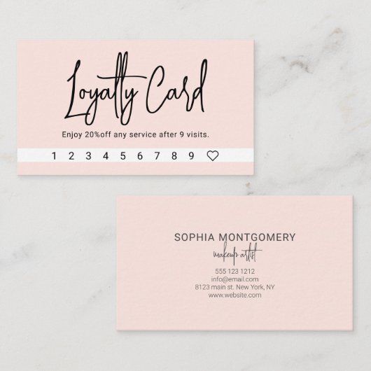 Script Calligraphy Blush Pink Loyalty Kaart (Voorkant / Achterkant)