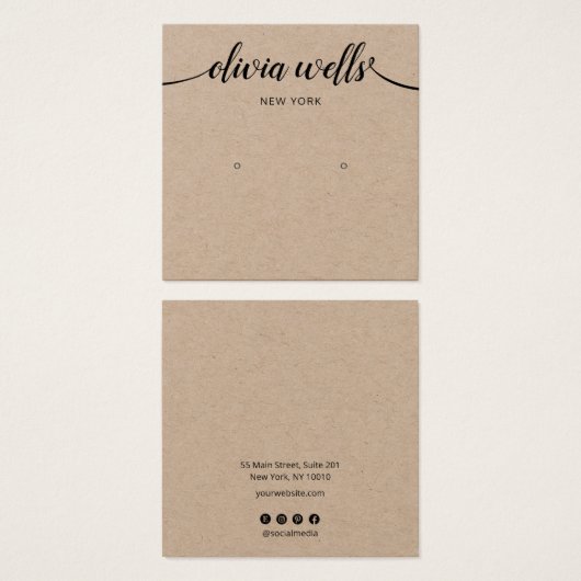 Script Calligraphy Kraft Stud Earning Display Card Vierkante Visitekaartjes (Voorkant /achterkant)