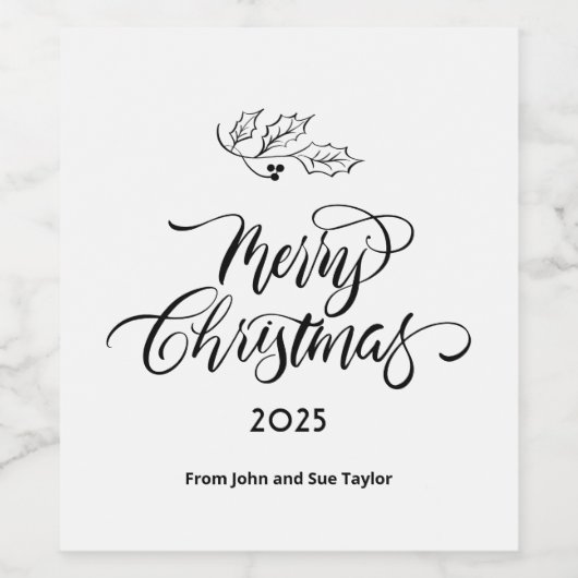 Script Calligraphy Merry Christmas Wijn Etiket (Enkel label)