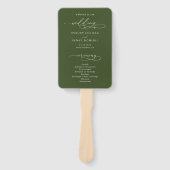 Script Calligraphy Olive Green Wedding Program Handwaaier (Voorkant)