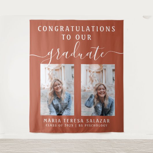 Script Calligraphy Two Photo Afstuderen | SINAASAP Wandkleed (Voorkant)