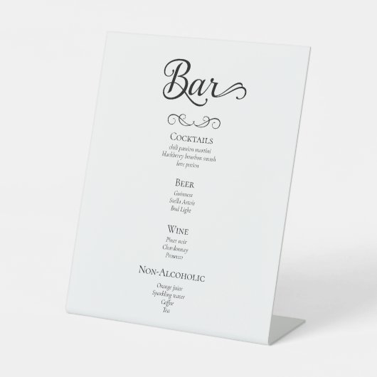 Script Calligraphy Wedding Drinken Menu Sign Reclamebord Met Voetstuk (Voorkant)