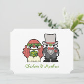 Script Cartoon Characters Whimsical Wedding Kaart (Staand voorkant)