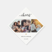 Script Cheers 3 Fotocollage & Gold Heart Wedding Servet (Hoek)