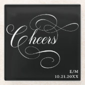 Script Cheers | Aangepast Moody Black Weddenschap Glazen Onderzetter (Voorkant)