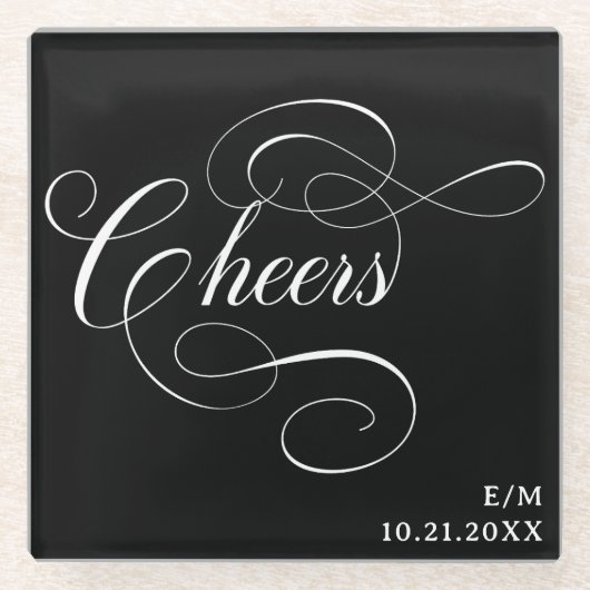  Script Cheers | Aangepast Moody Black Weddenschap Glazen Onderzetter (Voorkant)