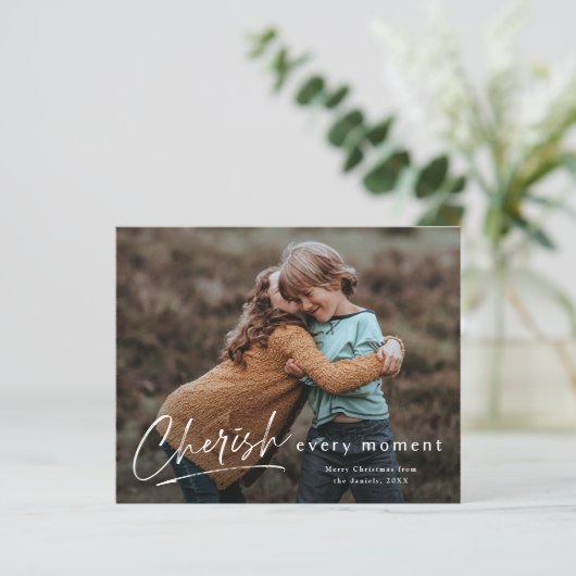 Script Cherish Budget Kaart voor kerstmis foto's (Staand voorkant)