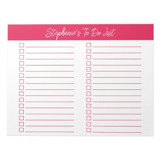 Script Cherry Red 8.5x11 Tweecoloms checklist Notitieblok (Voorkant)