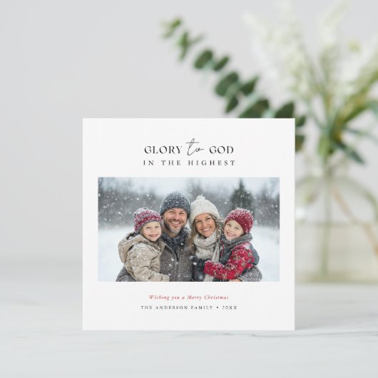 Script Christelijk Christmas Glory To God Foto Roo Feestdagenkaart (Staand voorkant)