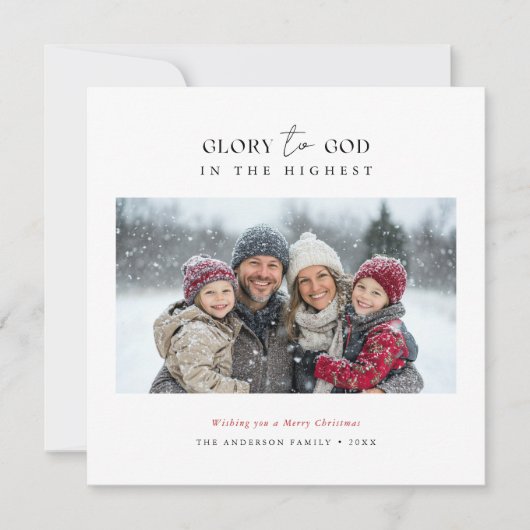 Script Christelijk Christmas Glory To God Foto Roo Feestdagenkaart (Voorkant)