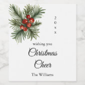 Script Christmas Cheer Branch met bessen Wijn Etiket (Enkel label)