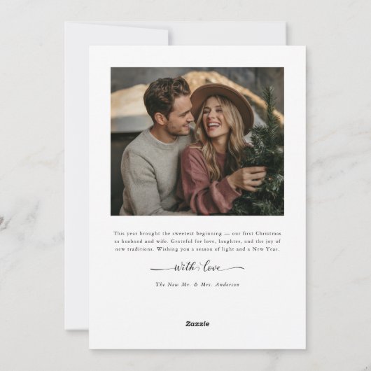 Script Christmas Cheer Pas getrouwd Mr & Mrs Foto Feestdagenkaart (Achterkant)