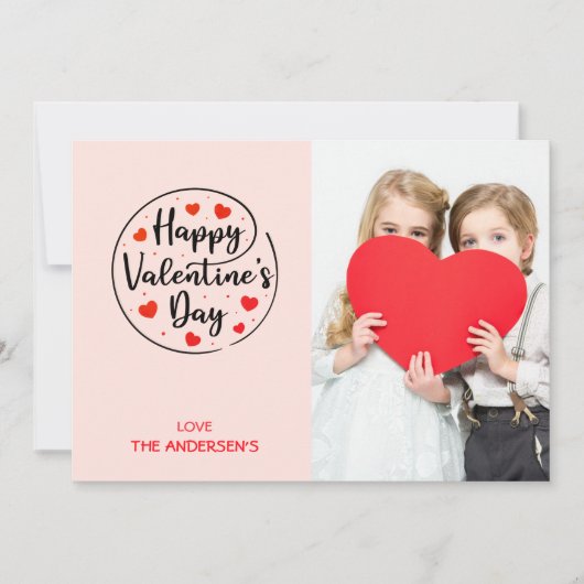 Script Circle Heart Happy Valentine's Day Foto Feestdagenkaart (Voorkant)