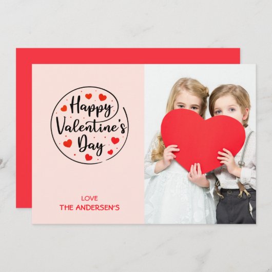 Script Circle Heart Happy Valentine's Day Foto Feestdagenkaart (Voorkant / Achterkant)
