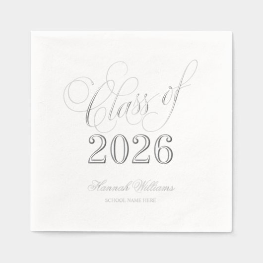 Script Class of 2025 Afstuderen Silver Folie Servetten (Voorkant)