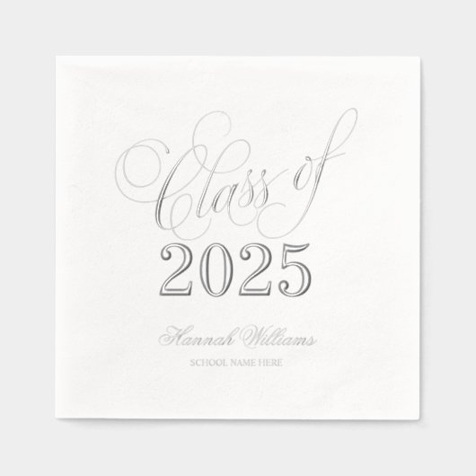 Script Class of 2025 Afstuderen Silver Folie Servetten (Voorkant)