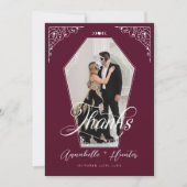 Script Coffin foto Gotische Halloween bruiloft Bedankkaart (Voorkant)