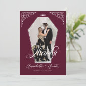 Script Coffin foto Gotische Halloween bruiloft Bedankkaart (Staand voorkant)