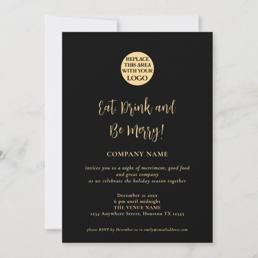 Script Company Logo Christmas Party Goud Zwart Kaart (Voorkant)