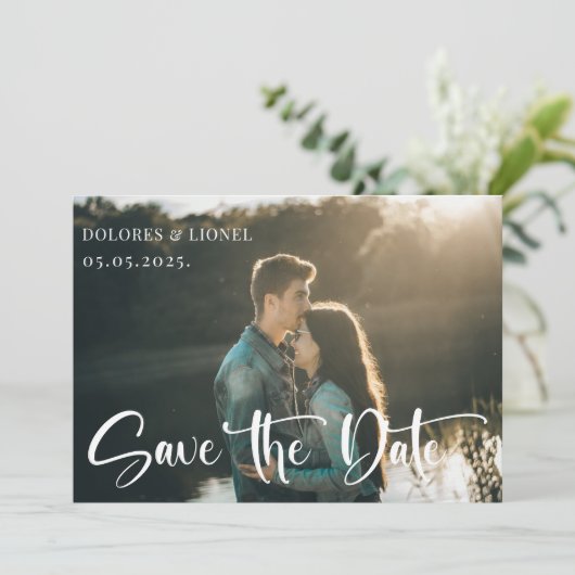 Script Couple Photo Sla de datum op Kaart (Staand voorkant)