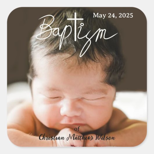 Script Cross doop religieuze doop Vierkante Sticker (Voorkant)