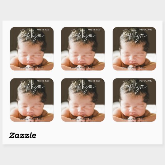 Script Cross doop religieuze doop Vierkante Sticker (Vel)