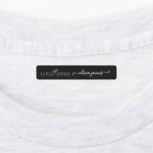 Script Custom logo en tekst zwarte stof kleding Labels (Aangebracht)