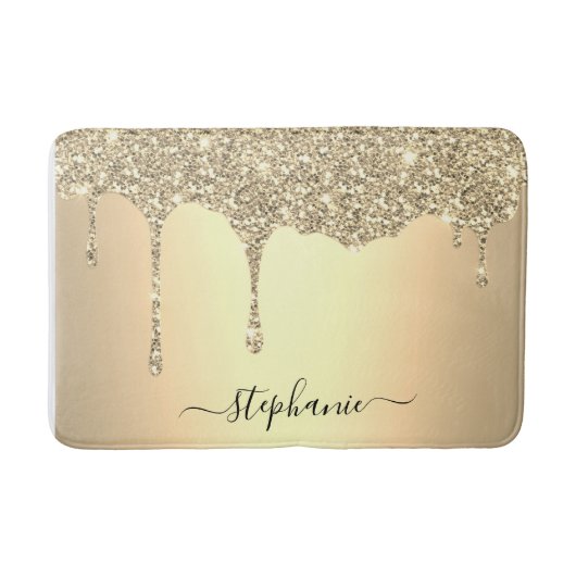 Script Custom Name Gold Glitter Drift Luxury  Badmat (Voorkant)