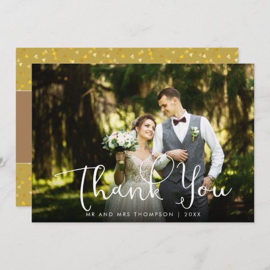 Script Dank Je Gouden Hartjes Trouwfoto Bedankkaart (Voorkant / Achterkant)
