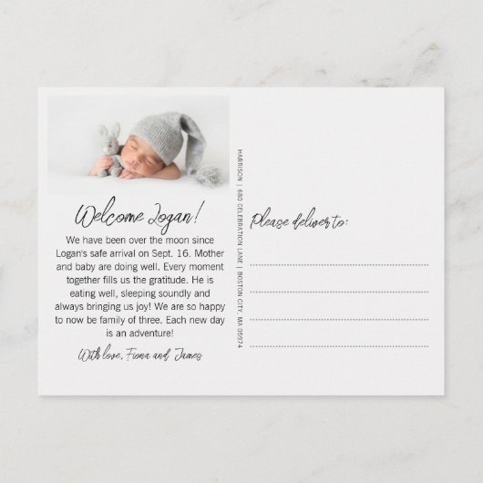 Script Dank u twee foto's geboorte aankondiging Briefkaart (Achterkant)