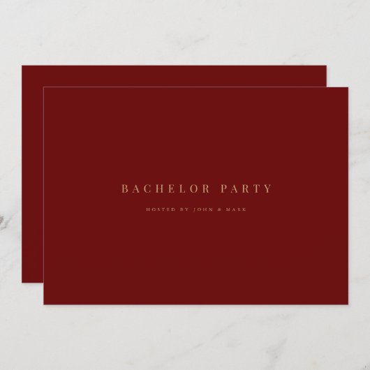 Script Deep Red Bachelor Party Invitation Kaart (Voorkant / Achterkant)