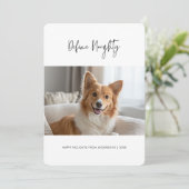 Script Definieer Stoute Kersthond Huisdier Foto Feestdagenkaart (Staand voorkant)