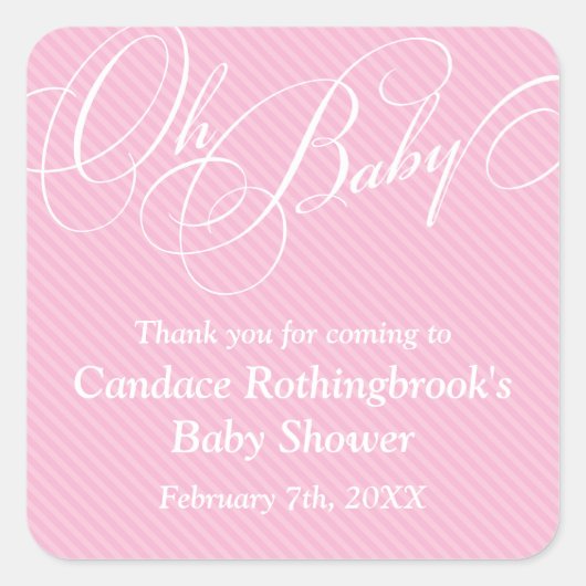 Script Diagonalen in Blush Baby shower Sticker (Voorkant)