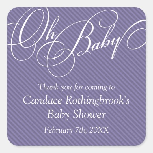 Script Diagonalen in Plum Baby shower Sticker (Voorkant)