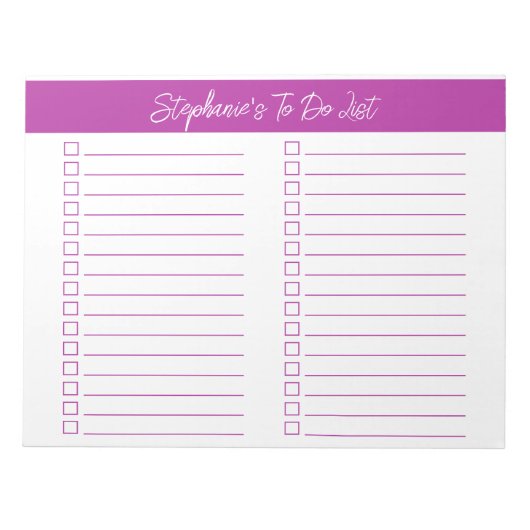 Script Donker Roze 8.5x11 Twee Kolommen Checklist Notitieblok (Voorkant)