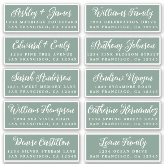 Script Donkergroene Huwelijks Gast Adreslabels Sticker (Voorkant)