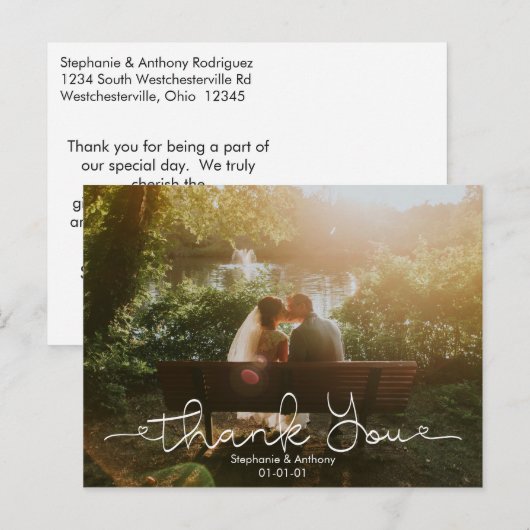 Script Doodle foto bruiloft dank je kaart (Voorkant / Achterkant)