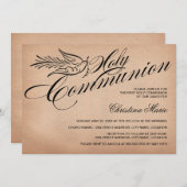 Script Dove en Cross First Heilige Communie Kaart (Voorkant / Achterkant)