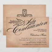  Script Dove en Cross First Heilige Communie Kaart (Voorkant / Achterkant)