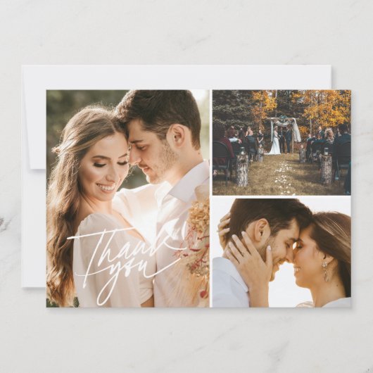 Script Drie Foto Collage Huwelijk Bedankt Kaart (Voorkant)