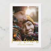 script drie kerst rode tartan foto folie feestdagenkaart (Voorkant)