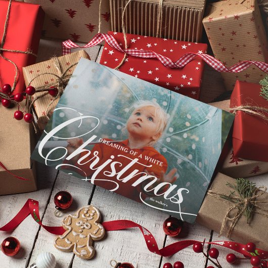 Script Dromend van een Witte Kerst Foto Feestdagenkaart